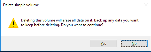 Delete Volume Warning