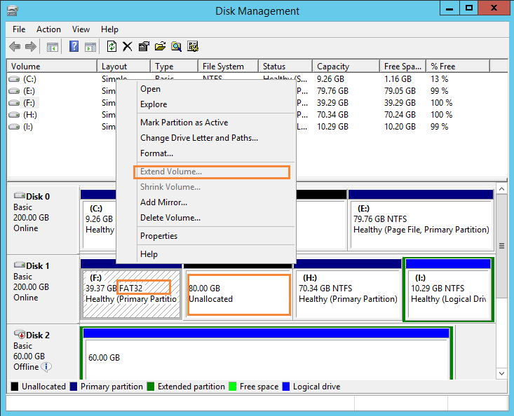 FAT32 Extend Volume gray out