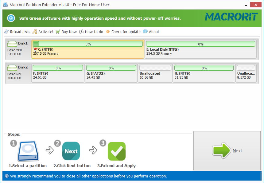 Main interface of Extender