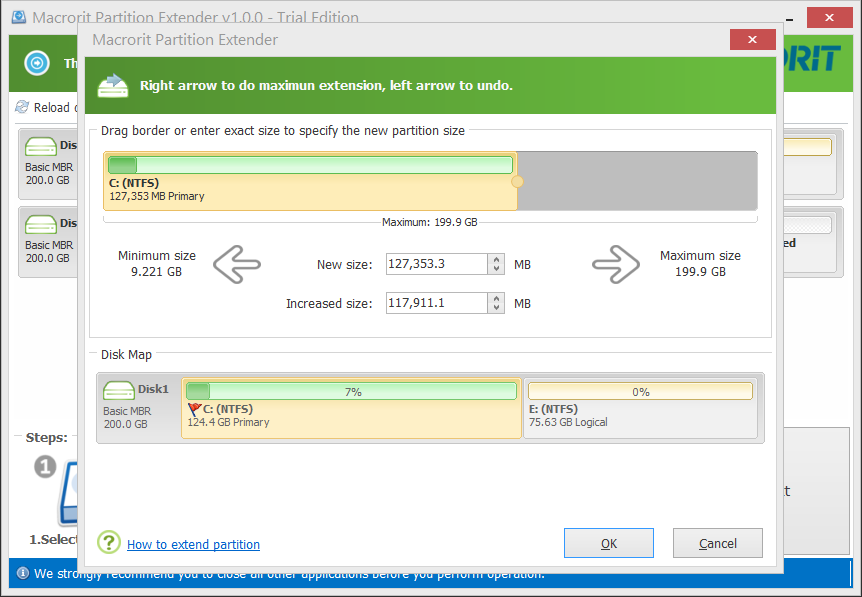 next windows of Partition Extender
