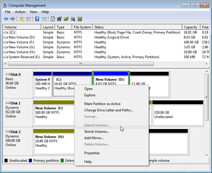 Server Extend Volume Grayed out