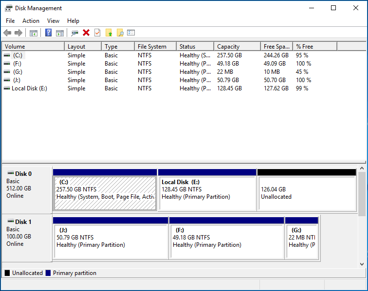 Windows 10 Disk map