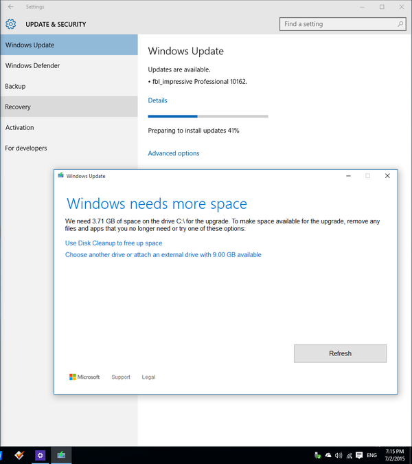 Windows need more space